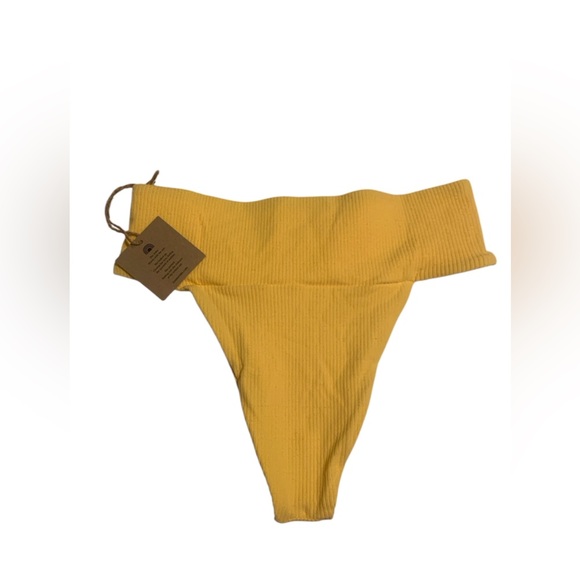 NWT FREE PEOPLE X TOAST SWIM RIBBED BIKINI BOTTOM IN YELLOW - Picture 2 of 3